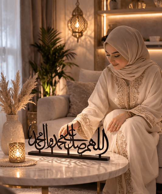 ديكور اسلامي أنيق للطاولة بدعاء اللهم صل على محمد وال محمد